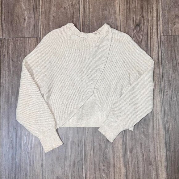Neutral Beige Knit Sweater Crossover Minimalist Top - Picture 4 of 4